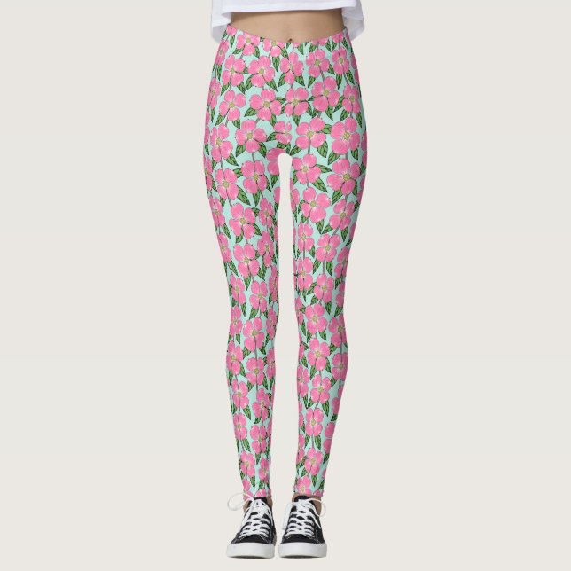 Leggings línea rosa de madera de dogwood florida dibujando  (Anverso)