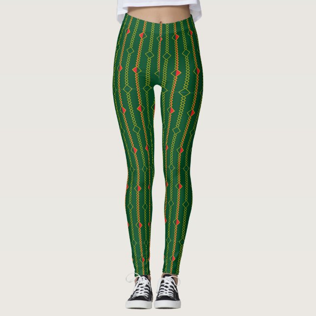 Leggings Línea vertical de zigzag - Libro verde (Anverso)