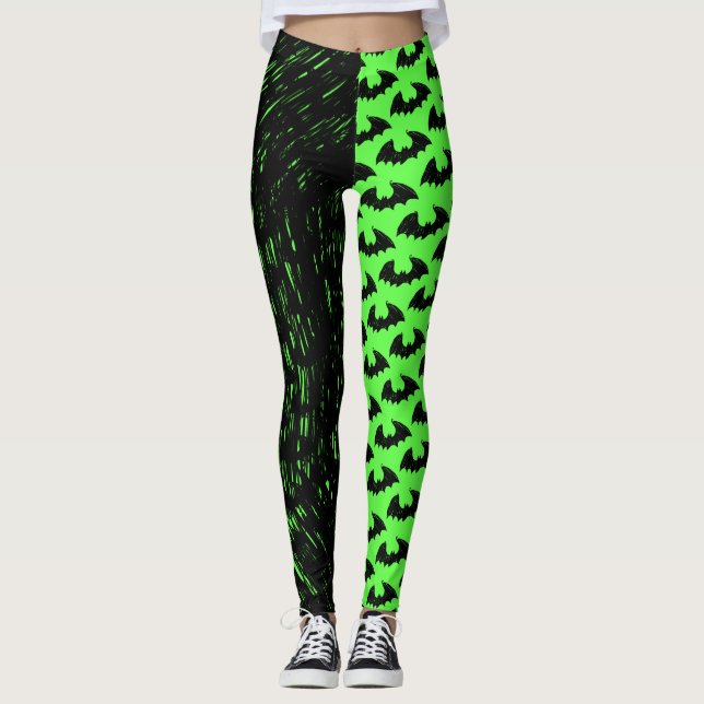 Leggings Lineart de murciélago y Gótico - Piernas verdes (Anverso)