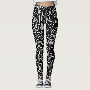 Leggings Líneas abstractas 130318(a) - Blanco sobre negro