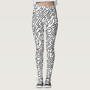 Leggings Líneas abstractas 130318(b) - Negro sobre blanco