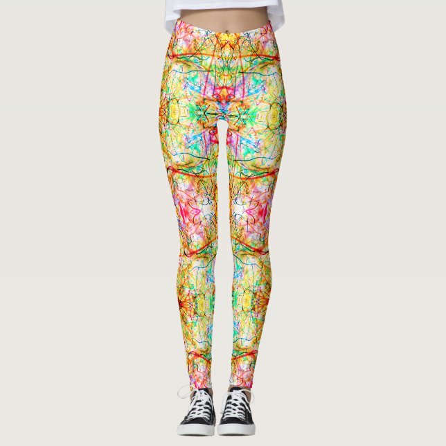 Leggings Líneas abstractas coloridas lindas (Anverso)