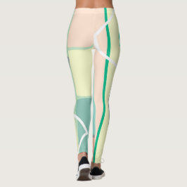 Leggings Líneas de arte abstractas de color rosa turquesa p