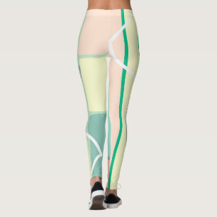 Leggings Líneas de arte abstractas de color rosa turquesa p