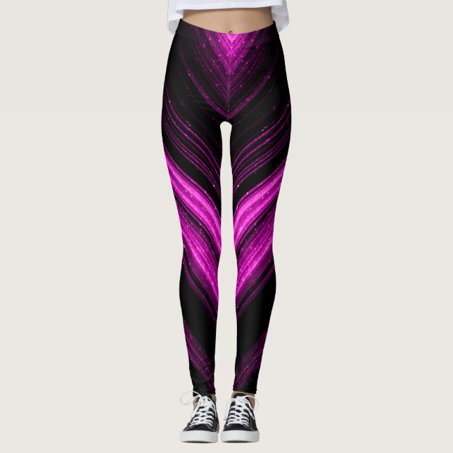 Leggings Líneas de chevron de galaxia magenta rosa espárric (Anverso)