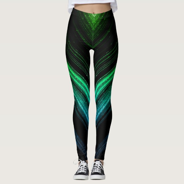 Leggings Líneas de chevron de galaxia verde espárricamente  (Anverso)