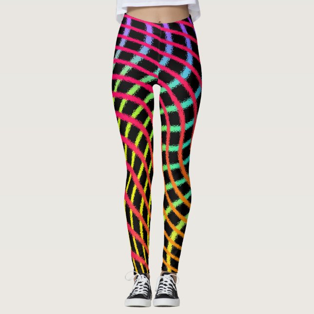 Leggings Líneas de Cuadrícula de Swirl Pintadas Leyendas de (Anverso)