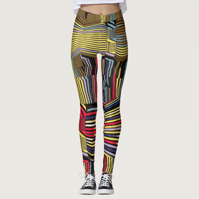 Leggings Líneas de graffiti de neón en movimiento y gastada (Anverso)