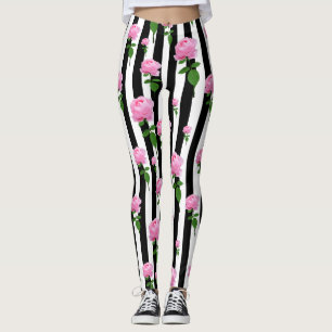 Leggings Líneas de las bandas de las flores rosadas rosadas