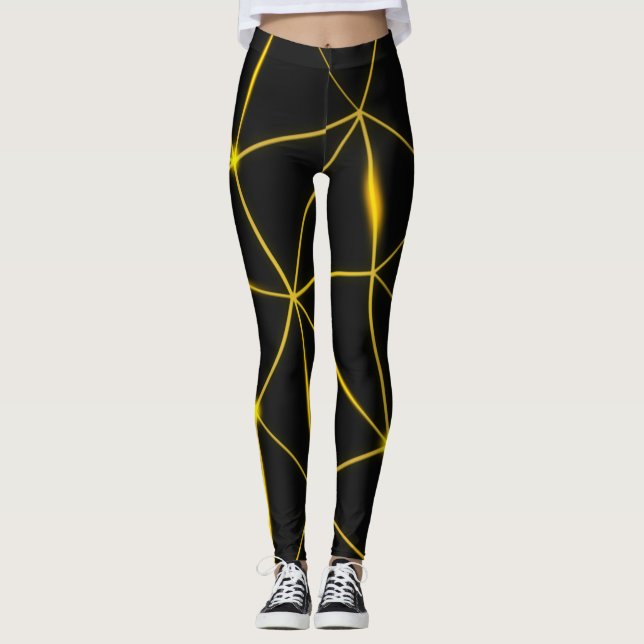 Leggings Líneas de oro de triángulos negros geométricos (Anverso)