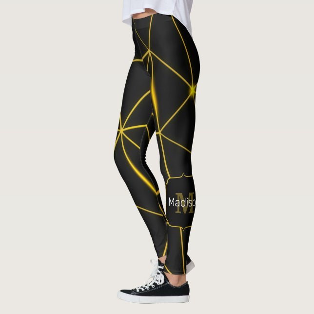 Leggings Líneas de oro de triángulos negros geométricos Mon (Izquierda)