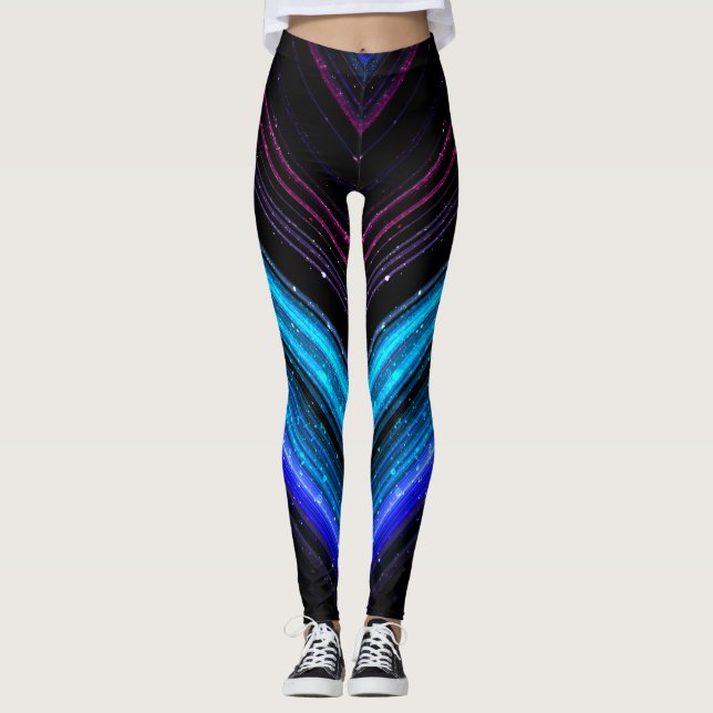 Leggings Líneas espumosas de chevron de galaxia púrpura azu (Anverso)