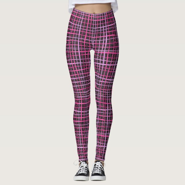 Leggings Líneas finas Patrón C09.pink en negro BG (Anverso)