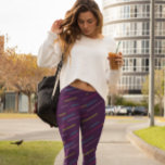 Leggings Líneas Funky Púrpura<br><div class="desc">Líneas diagonales funky en colores brillantes contra un fondo morado oscuro</div>
