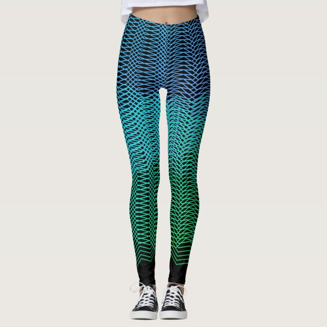 Leggings Líneas Geométricas Abstractas Gradiente Azul Sobre (Anverso)