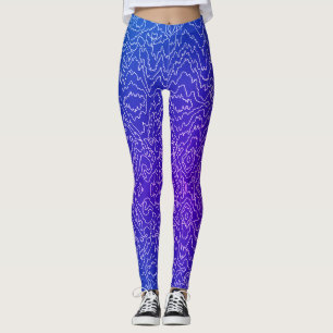 Leggings Líneas geométricas de curvas blancas en azul