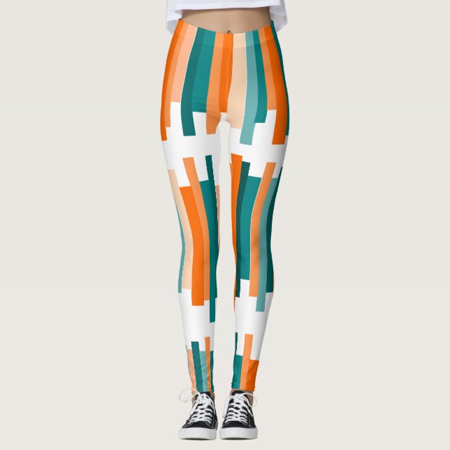 Leggings Líneas jagadas - Verde azulado y Naranja (Anverso)