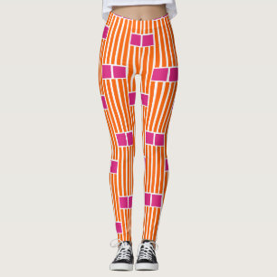 Leggings Líneas naranjas y cajas rosas