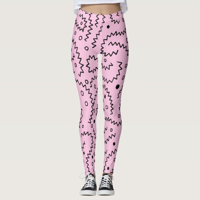 Leggings Líneas negras de zigzag en un patrón rosado (Anverso)