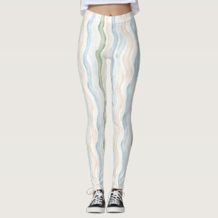 Leggings Líneas Onduladas Rayas Verde Azul Melocotón