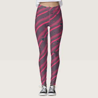Leggings Líneas púrpura y rosada y corazones
