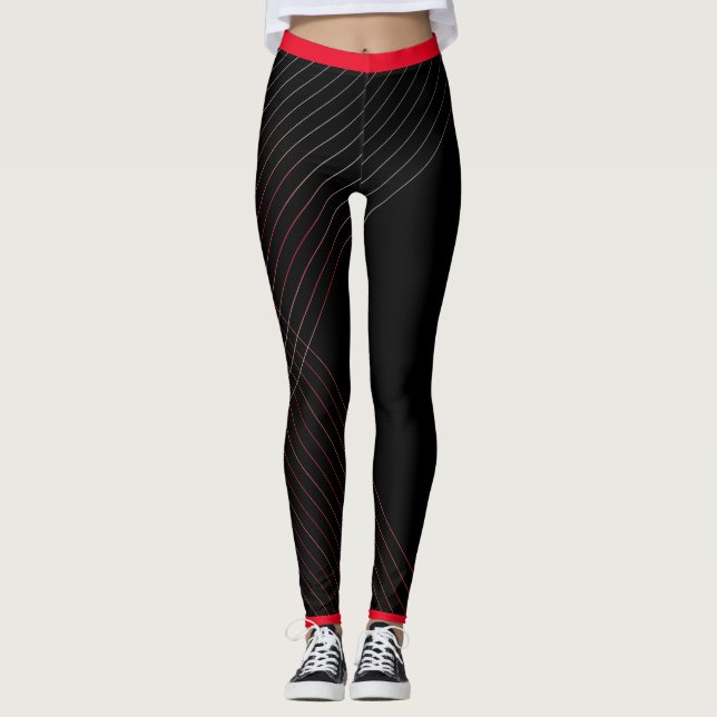 Leggings Líneas rojas geométricas rectangulares - fondo neg (Anverso)