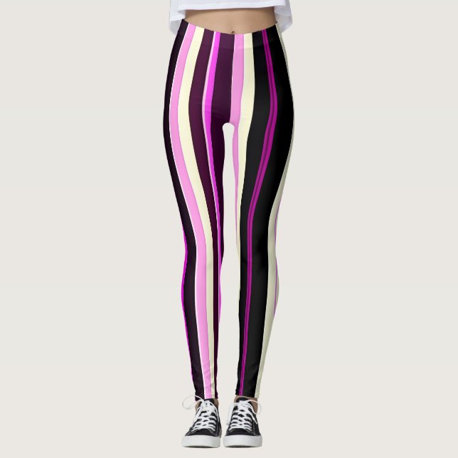 Leggings Líneas verticales Patrón isométrico de Amou rosa n (Anverso)