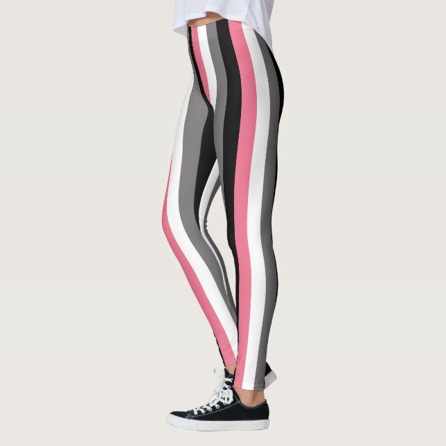 Leggings Líneas Verticales Rayas Blancas Grises Negras Rosa (Izquierda)