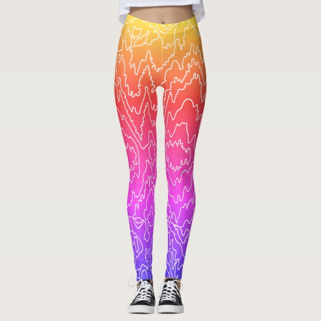 Leggings Lineos de curvas blancas geométricas en azul (Anverso)