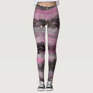 Leggings Líquido De Tinta De Alcohol Rosa Y Negra De Lujo