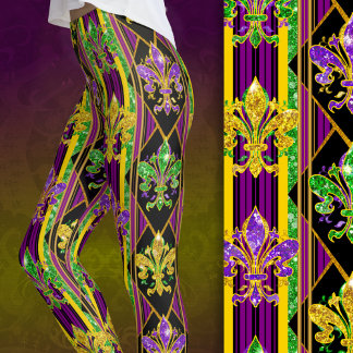 Leggings Lirio de flor falsos brillos colores de mardi gras