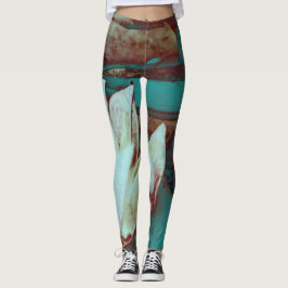 Leggings Lirios de agua artísticos en rojo y azul