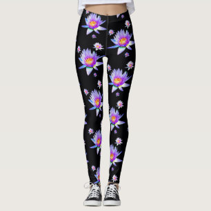 Leggings Lirios de agua en fondo negro