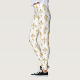 Leggings Lirios de oro sin costuras sobre blanco