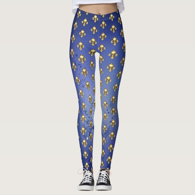 Leggings Lirios de oro sobre azul (Anverso)