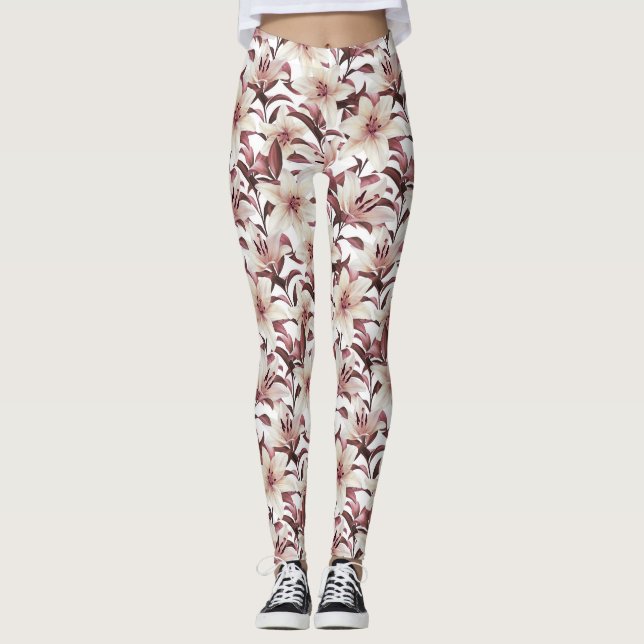 Leggings Lirios en blanco. Patrón floral (Anverso)