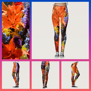 Leggings Lirios Naranjas Brillantes Coloridos Floral Abstra