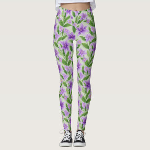 Leggings Lirios púrpuras vibrantes con hojas verdes