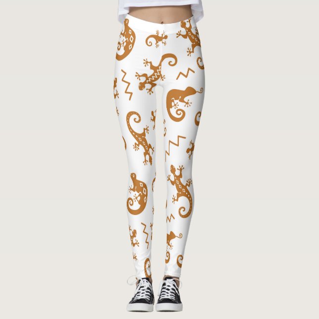 Leggings Lizards Chameleons: Diseño de Patrones sin Marea. (Anverso)