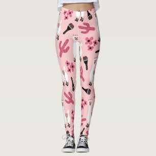 Leggings Llama blanca rosada adorable Maraca Cactus Floral