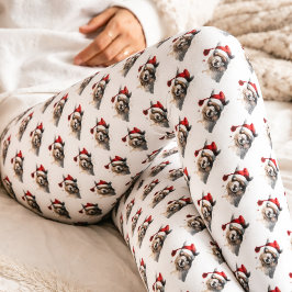 Leggings Llama de Navidad con sombrero de Santa en patrón r
