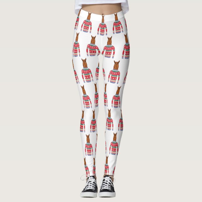 Leggings Llama linda que lleva el suéter feo divertido del (Anverso)