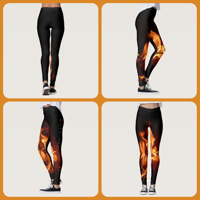 Leggings Llamas abrasadoras sobre negro (Subido por el creador)