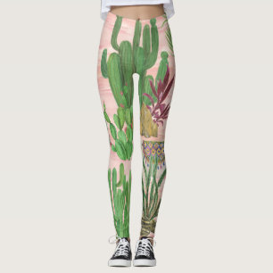 Leggings Llamas acuarelas y patrones de cactus.