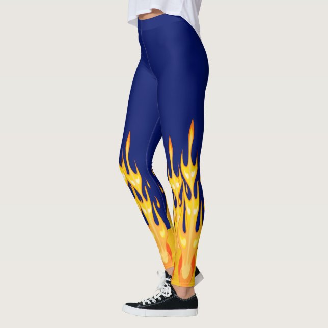 Leggings Llamas de fuego amarillo naranja en azul (Izquierda)