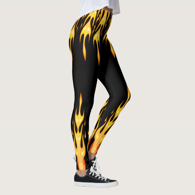 Leggings Llamas de fuego naranjas amarillas modernas sobre  (Derecha)