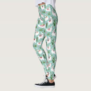 Leggings Llamas lindas en modelo verde azulado