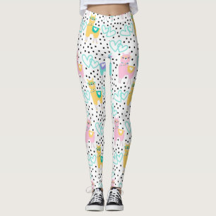 Leggings Llamas rosas y amarillas con corazones