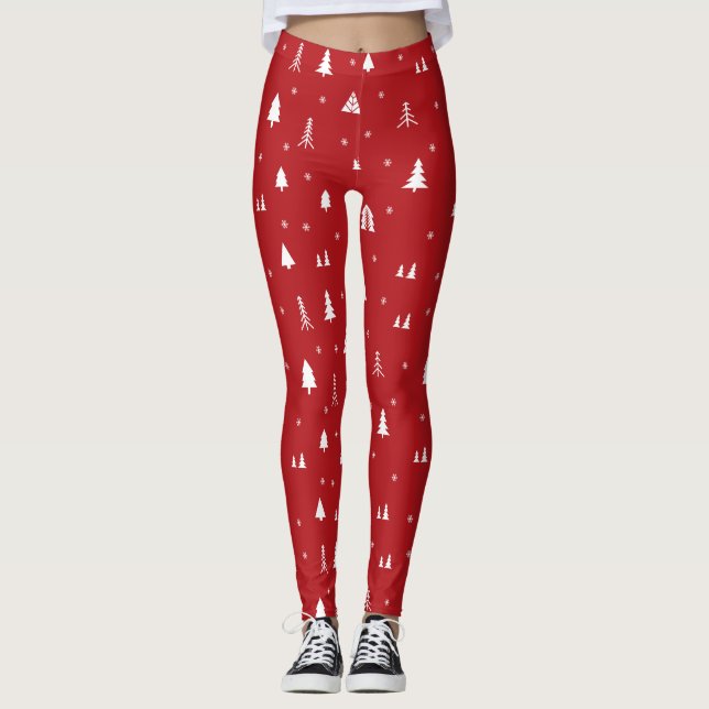 Leggings Llave De Nieve En Árbol De Navidad Rojo Y Blanco (Anverso)