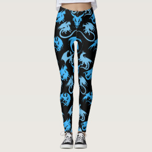 Leggings Llave de patrón de dragones de fuego LBlue negro B